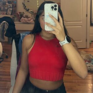 Zara Vibrant Red Ribbed Crop Top
